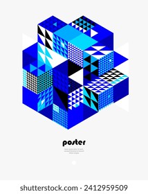 Isometric 3D cubes vector abstract geometric background, abstraction art polygonal graphic design wallpaper, cubic shapes and forms composition lowpoly style.