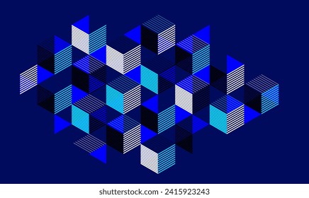 Isometric 3D cubes vector abstract geometric background, abstraction art polygonal graphic design wallpaper, cubic shapes and forms lowpoly composition over dark.