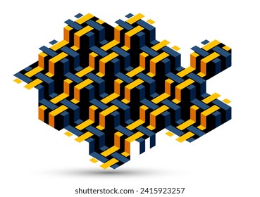 Isometric 3D cubes vector abstract geometric background, yellow abstraction art architecture city buildings theme, cubic shapes and forms composition lowpoly style.