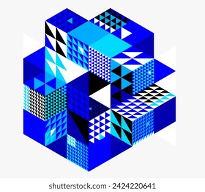 Isometric 3D cubes vector abstract geometric background, abstraction art polygonal graphic design wallpaper, cubic shapes and forms composition lowpoly style.