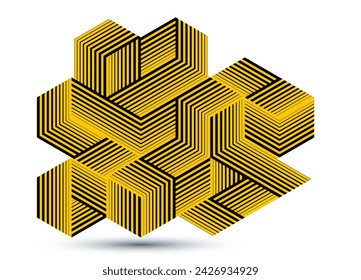 Isometric 3D cubes vector abstract geometric background, yellow abstraction art architecture city buildings theme, cubic shapes and forms composition lowpoly style.