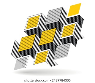 Isometric 3D cubes vector abstract geometric background, yellow abstraction art architecture city buildings theme, cubic shapes and forms composition lowpoly style.