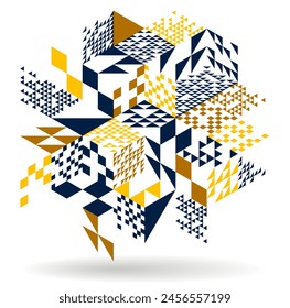 Isometric 3D cubes vector abstract geometric background, yellow abstraction art architecture city buildings theme, cubic shapes and forms composition lowpoly style.