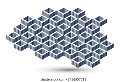 Isometric 3D cubes vector abstract background, geometric abstraction art modern architecture city buildings theme, cubic shapes and forms composition lowpoly style.