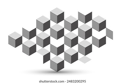 Isometric 3D cubes vector abstract background, geometric abstraction art modern architecture city buildings theme, cubic shapes and forms composition lowpoly style.