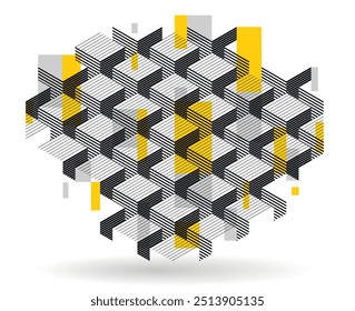 Isometric 3D cubes vector abstract geometric background, yellow abstraction art architecture city buildings theme, cubic shapes and forms composition lowpoly style.