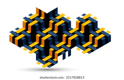 Isometric 3D cubes vector abstract geometric background, yellow abstraction art architecture city buildings theme, cubic shapes and forms composition lowpoly style.