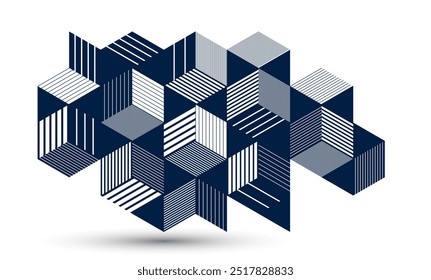 Isometric 3D cubes vector abstract background, geometric abstraction art modern architecture city buildings theme, cubic shapes and forms composition lowpoly style.