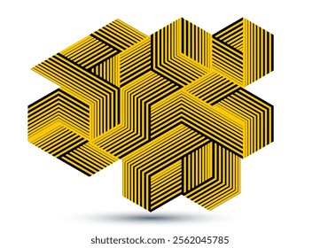 Isometric 3D cubes vector abstract geometric background, yellow abstraction art architecture city buildings theme, cubic shapes and forms composition lowpoly style.