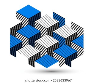 Isometric 3D cubes vector abstract geometric background, abstraction art polygonal graphic design wallpaper, cubic shapes and forms composition lowpoly style.