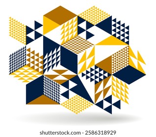 Isometric 3D cubes vector abstract geometric background, yellow abstraction art architecture city buildings theme, cubic shapes and forms composition lowpoly style.