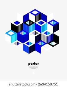 Isometric 3D cubes vector abstract geometric background, abstraction art polygonal graphic design wallpaper, cubic shapes and forms composition lowpoly style.