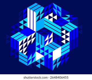 Isometrische 3D-kubussen vector abstracte geometrische achtergrond, abstractie kunst polygonal grafisch ontwerp behang, kubieke vormen en vormen lage poly compositie over donker.