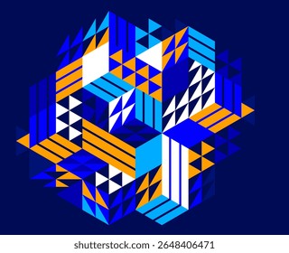 Isometrische 3D-kubussen vector abstracte geometrische achtergrond, abstractie kunst polygonal grafisch ontwerp behang, kubieke vormen en vormen lage poly compositie over donker.