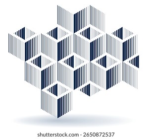 Isometrische 3D kubussen vector abstracte achtergrond, geometrische abstractie kunst moderne architectuur stadsgebouwen thema, kubieke vormen en vormen compositie lowpoly stijl.