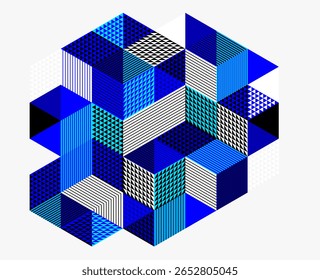 Cubes 3D isométriques Image vectorielle arrière-plan géométrique abstrait, art abstrait fond d'écran de création graphique polygonal, formes cubiques et compositions de formes low-poly style.