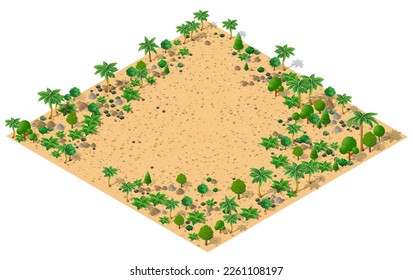 Isometric 3D desert park with palm trees of a city