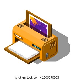 Isometric 3D Device Printer Equipment Appliances Element Vector Design Style