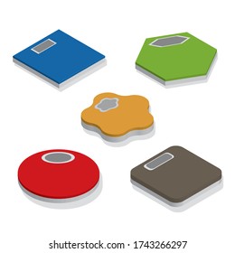 Isometric 3D Digital weight machine, many shapes style such as squares, circles, or flowers. Smart digital scale.