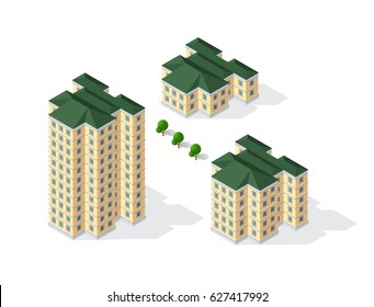 Isometric 3D dimensional building of modern architecture of urban construction. Drawing map engineering design landscape top view