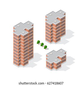 Isometric 3D dimensional building of modern architecture of urban construction. Drawing map engineering design landscape top view