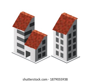Isometric 3D dimensional skyscraper building of the modern architecture of urban construction.