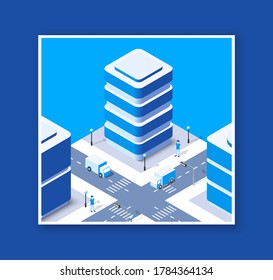 Isometric 3d district part of the city with a street road