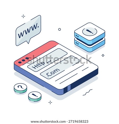 Isometric 3D domain not found illustration showing http error page.