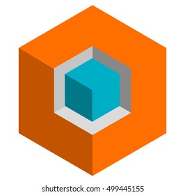 Isometric 3d duotone conceptual cube icon. Geometric cube for structure, building, planning concepts