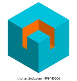 Isometric 3d duotone conceptual cube icon. Geometric cube for structure, building, planning concepts