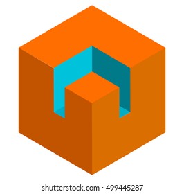 Isometric 3d duotone conceptual cube icon. Geometric cube for structure, building, planning concepts