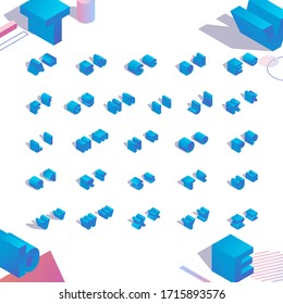 Isometric 3d english alphabet. Abc blue letters with grey shadows. Educative collection good for logo writing