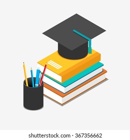 Isometric 3d flat design of education concept. Stack of book.