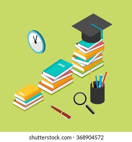 Isometric 3d flat design of education grade concept. Stack of book.