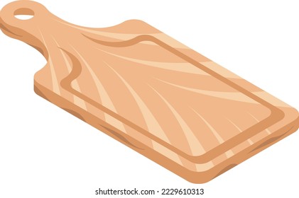 isometric 3D flat design of wooden cutting board for food serving isolated on white background.