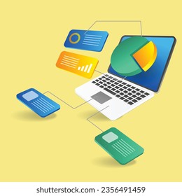 Concepto de ilustración plana isométrica 3d Análisis de datos negocio de inversión en red