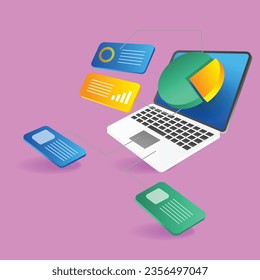 Isometric 3d flat illustration concept Data analysis network investment business