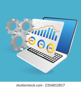 Isometric 3d flat illustration concept of gear data process analysis seo optimization