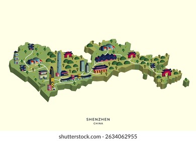 Isometric 3d flat map design of Shenzen city, china, for infographic, study, travel map, etc.
EPS 10 vector isometric map design