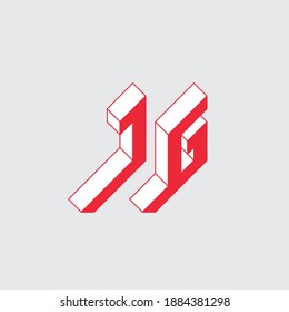 Isometric 3d font for design. Letter J and G - Monogram or logotype. Three-dimension original letters. JG - logo or 2-letter code.