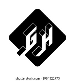 Fuente isométrica 3d para el diseño. Letras G y H - Monograma o logotipo. Alfabeto de volumen. Letras de tres dimensiones. GH - código de 2 letras.