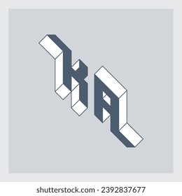 Isometric 3d font for design. Letters K and A - Monogram or logotype. Three-dimension original letters. KA - logo or 2-letter code.