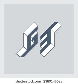 Isometric 3d font for design. Three-dimension letter and number. Letter G and number 3 - logo. G3 - monogram or logotype.