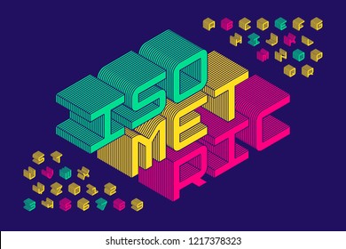 Isometric 3d font design, three-dimensional alphabet letters and numbers vector illustration