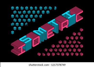 Isometric 3d font design, three-dimensional alphabet letters and numbers vector illustration