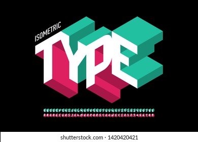 Isometric 3d font design, three-dimensional alphabet letters and numbers vector illustration