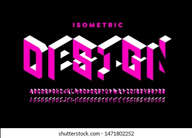 Isometric 3d font design, three-dimensional alphabet letters and numbers vector illustration