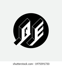 Isometric 3d font for design. Volume alphabet. Letters Q and E - Monogram or logotype. Three-dimension letters. QE - 2-letter code.