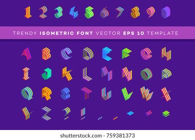 Isometric 3d Font. Modern Paper Style Design Element. Colorful Alphabet Template, Vector Illustration.