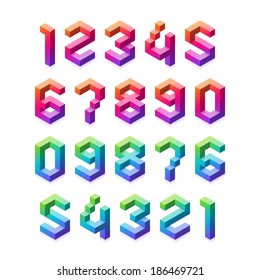 Isometric 3d font numbers set. Vector illustration.